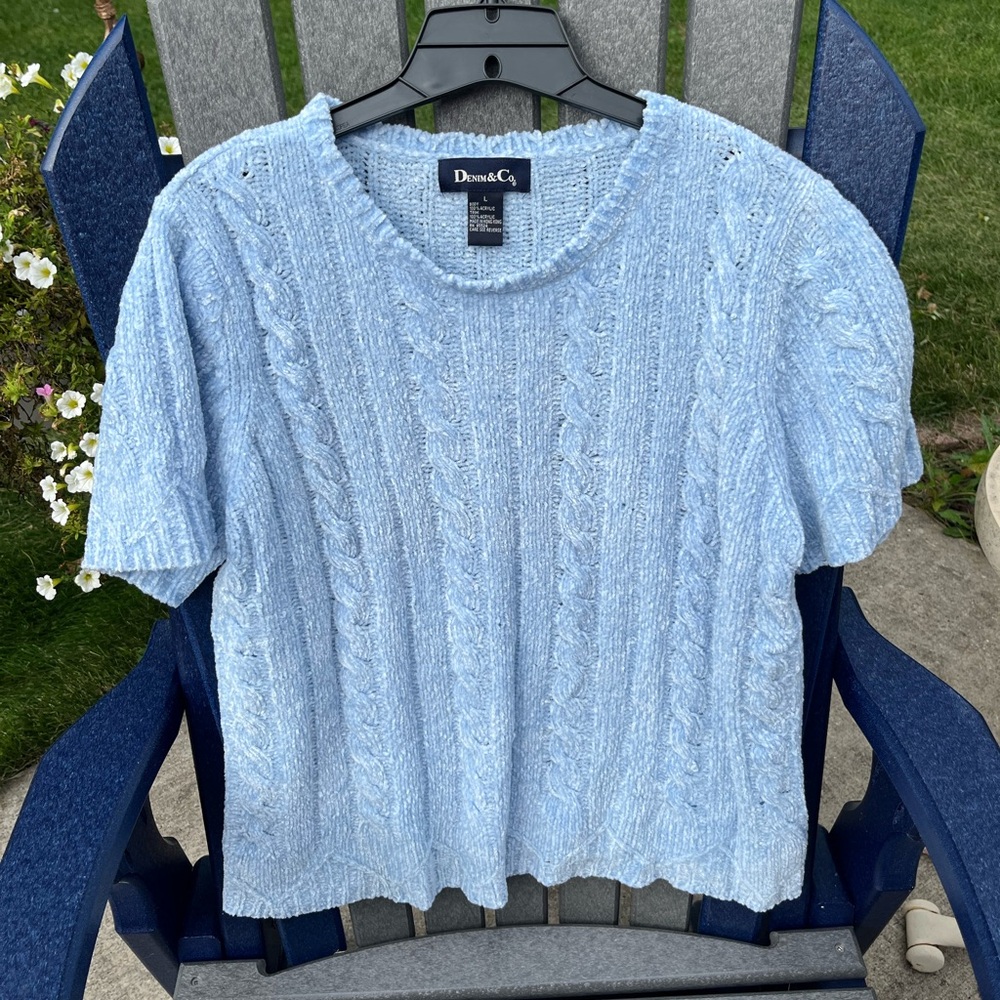 Denim&Co Sky Blue Cable Knit Sweater